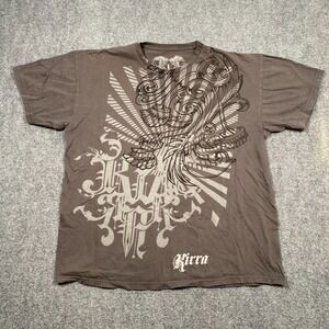 Kirra Shirt Men L Brown Graphic Tee Ornate Scroll Short Sleeve Y2K‎ Grunge